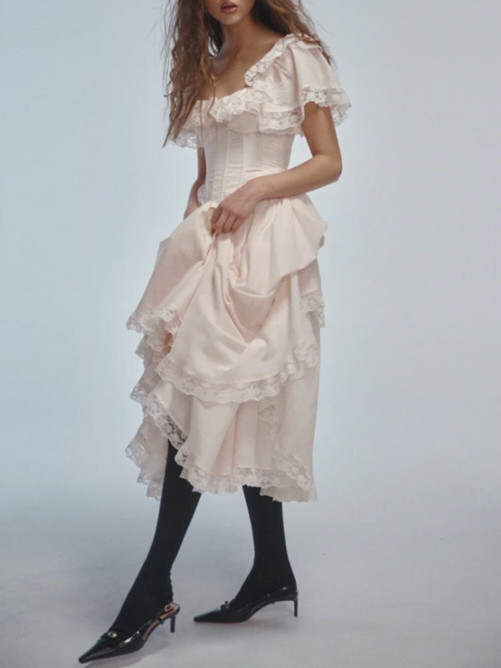 BEST Selkie The Lickety Split Cupid Midi Dress Large Pale Pink
